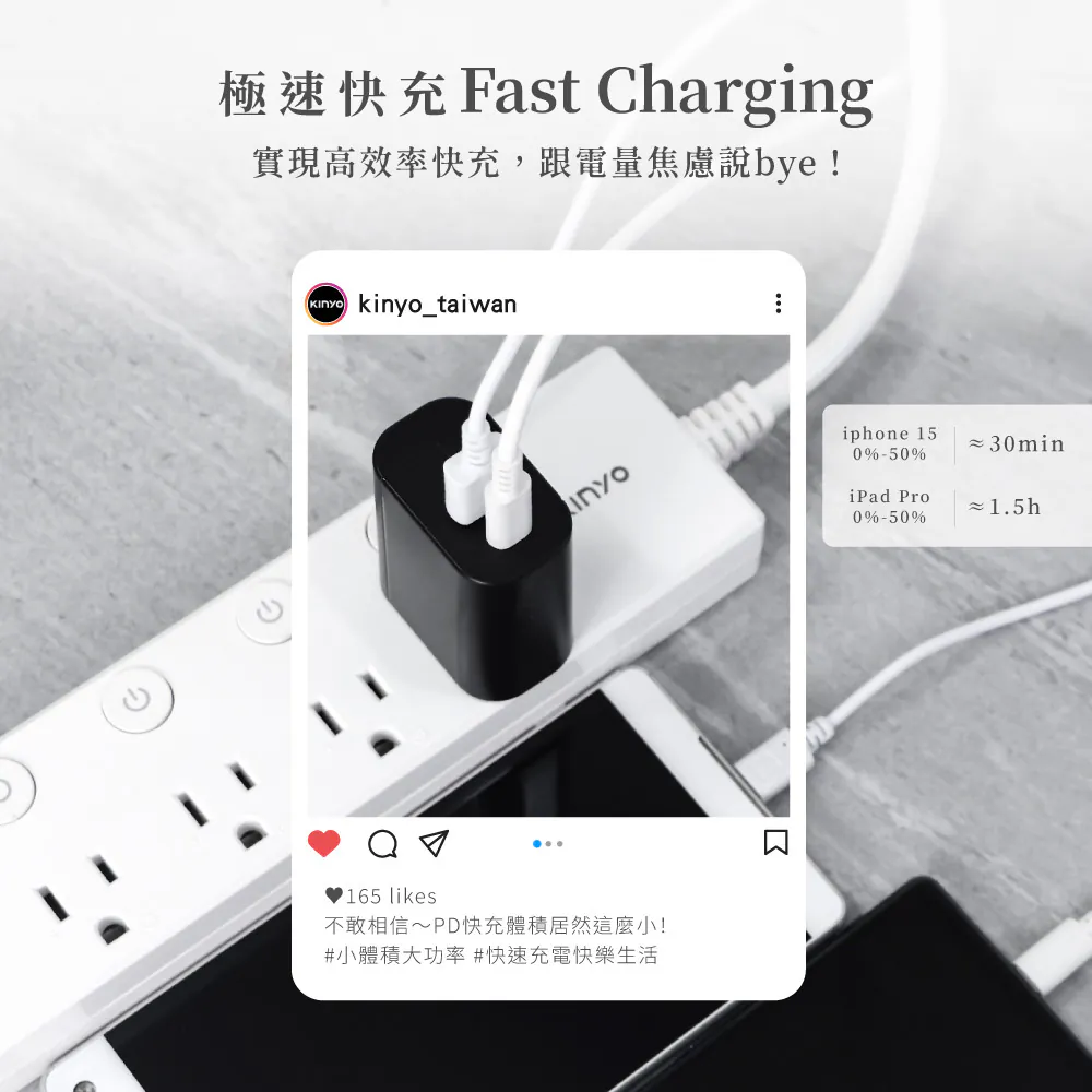 【KINYO】雙孔充電器20W 急速快充 可摺疊插腳 支援手機、平板等多樣設備-細節圖5