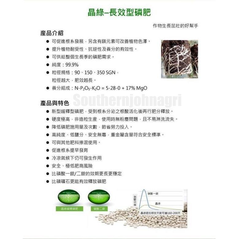 【約翰南農】晶綠緩效肥  5公斤原裝  肥料 移植 幫助開根 不易肥傷 鹿角蕨 玫瑰 龜背芋 多肉 草莓-細節圖3