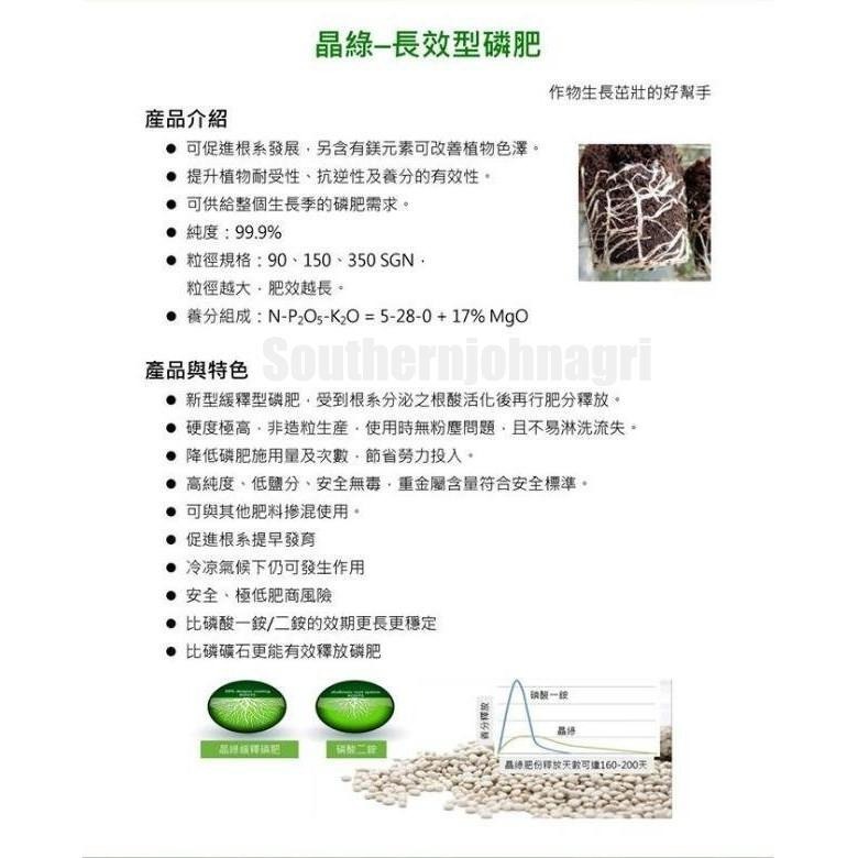 【約翰南農】晶綠緩效肥  5公斤原裝  肥料 移植 幫助開根 不易肥傷 鹿角蕨 玫瑰 龜背芋 多肉 草莓-細節圖2