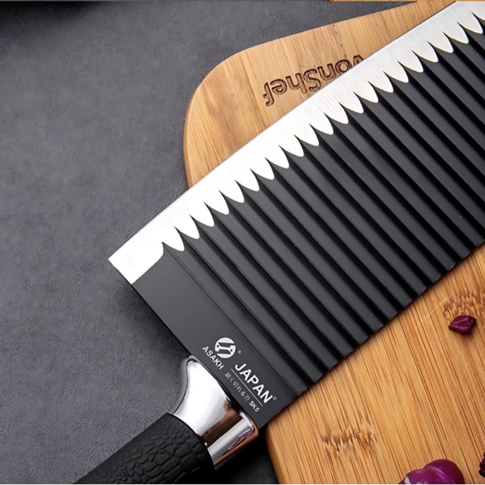 波浪紋不鏽鋼菜刀 黑色款 廚師刀 水果刀 廚房菜刀 主廚刀 料理刀 菜刀 刀子 12053-細節圖2