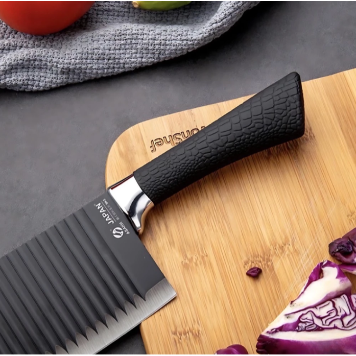 波浪紋不鏽鋼菜刀 黑色款 廚師刀 水果刀 廚房菜刀 主廚刀 料理刀 菜刀 刀子 12053-細節圖3