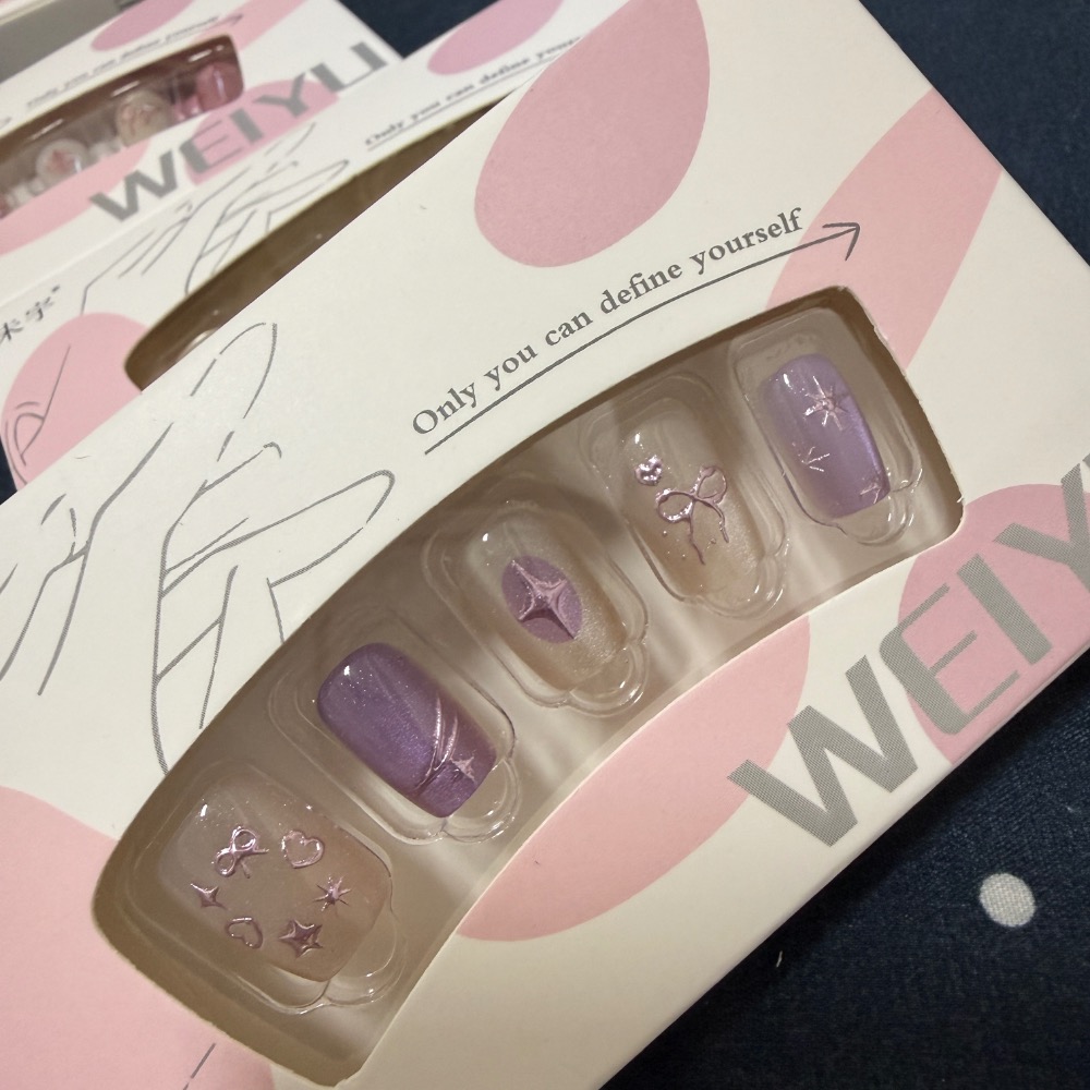 🌟『yo省錢』55.粉/紫/黃色貓西米穿戴甲 美甲片-細節圖2