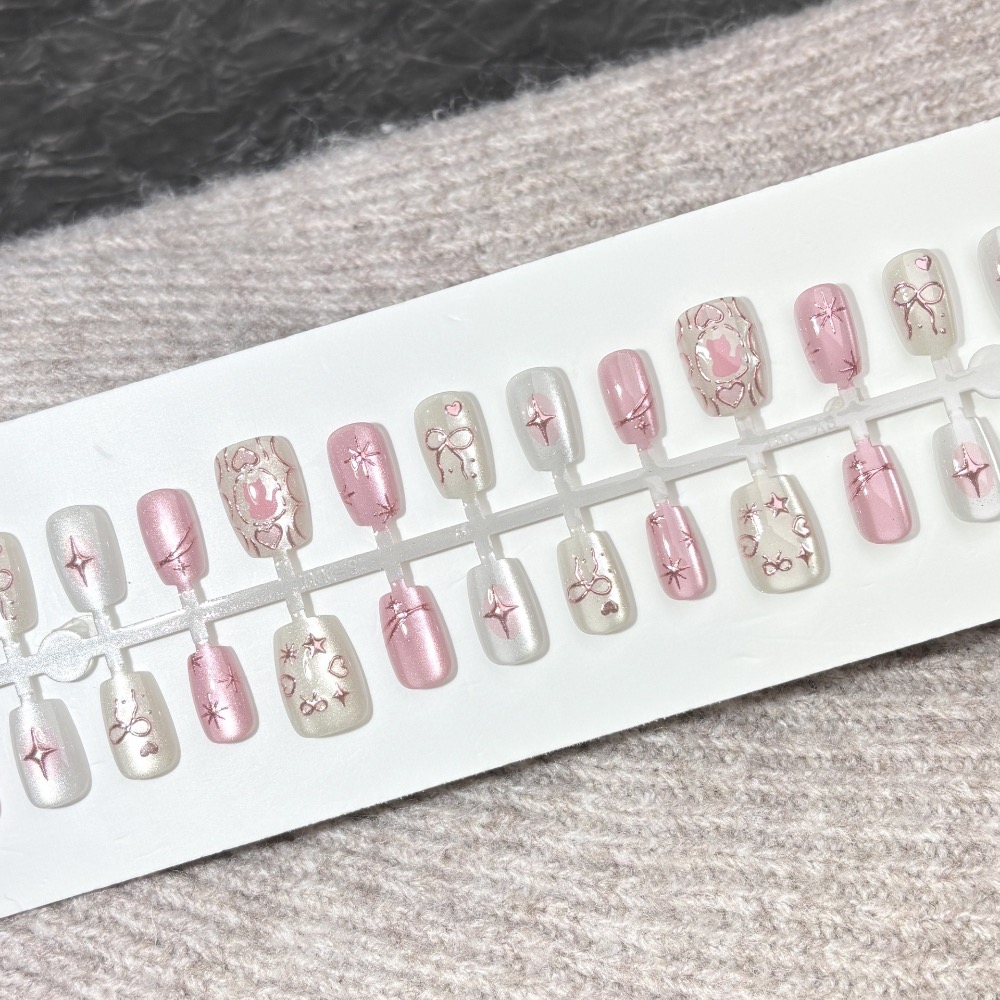 🌟『yo省錢』粉/紫/黃色貓西米穿戴甲 美甲片-規格圖5