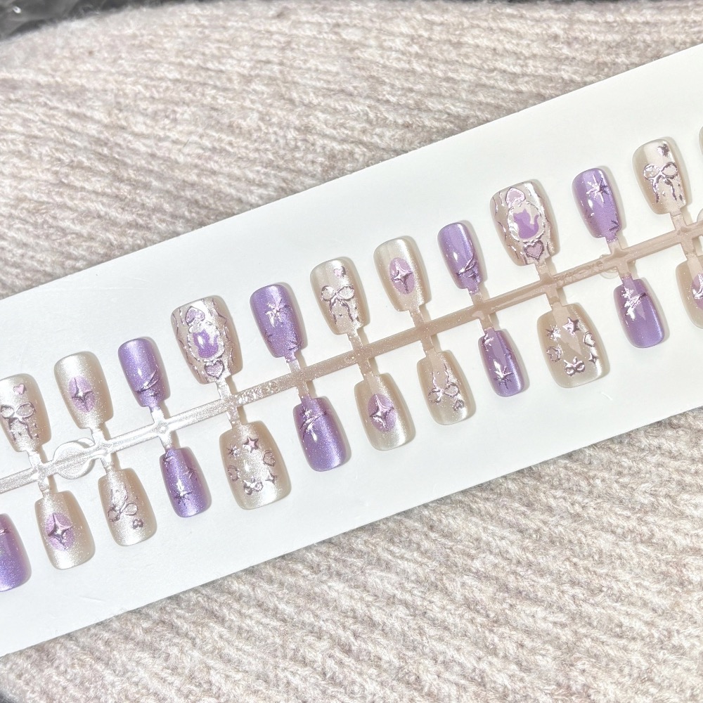 🌟『yo省錢』粉/紫/黃色貓西米穿戴甲 美甲片-規格圖5