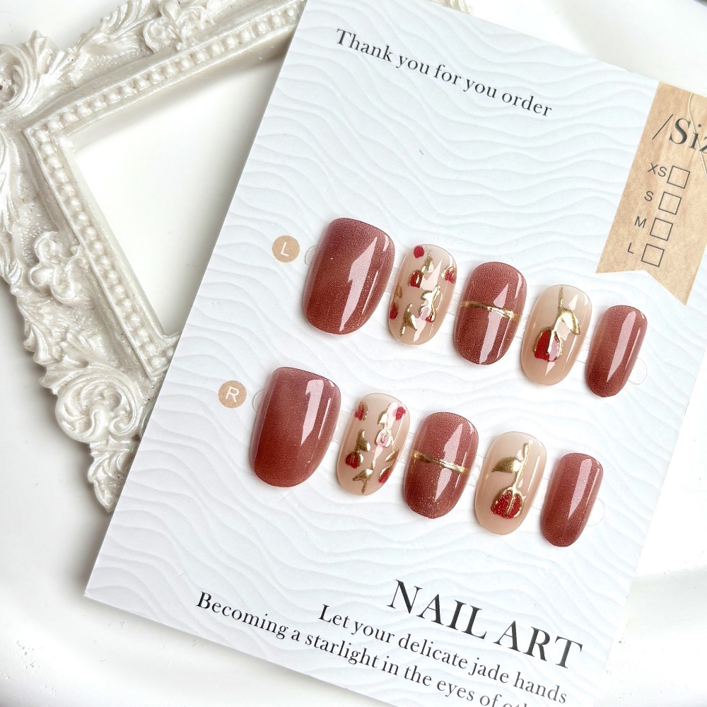 🌟『yo省錢』山楂玫瑰穿戴甲 美甲片-細節圖3