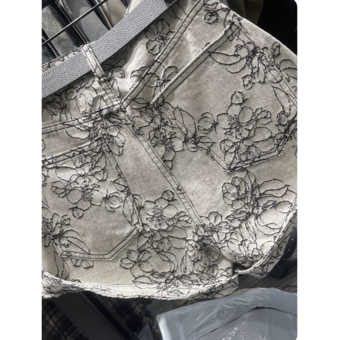 美式復古花朵重工刺繡高腰顯瘦牛仔短褲2025夏季時髦百搭A字短褲-細節圖5