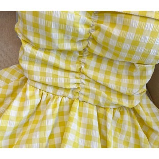 多巴胺黃色格子抹胸背心/女夏法式甜美裹胸收腰度假風花苞裙擺上衣-細節圖5