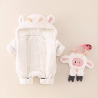 嬰兒外出抱服秋冬加厚加絨冬裝小羊衣服超萌小月亮男女寶寶連體衣,米色,90公分/10~12公斤-細節圖2