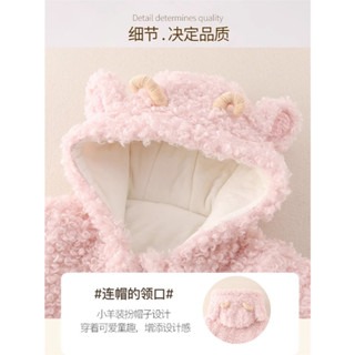 嬰兒外出抱服秋冬加厚加絨冬裝小羊衣服超萌小月亮男女寶寶連體衣,米色,90公分/10~12公斤-細節圖3