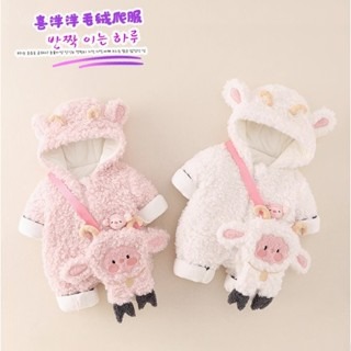 嬰兒外出抱服秋冬加厚加絨冬裝小羊衣服超萌小月亮男女寶寶連體衣,米色,90公分/10~12公斤-細節圖8