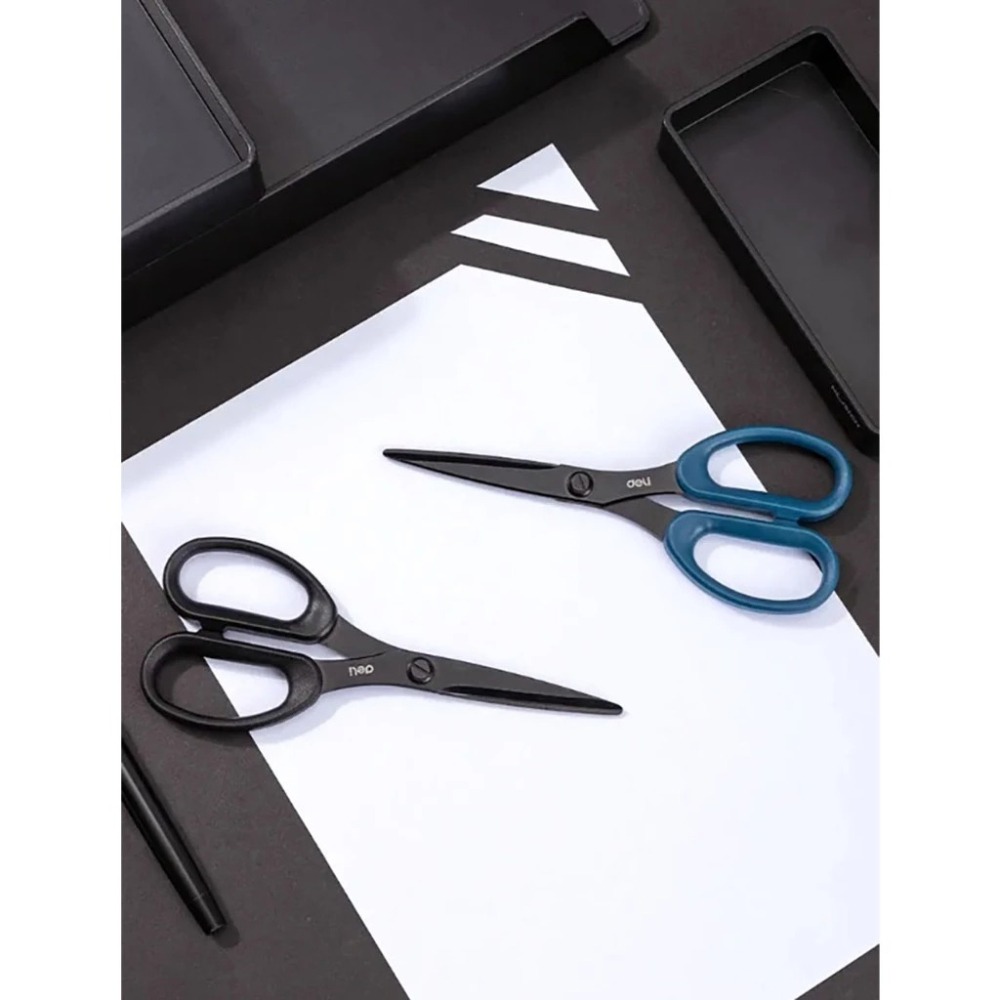 【台灣現貨】得力黑刃剪刀 不鏽鋼黑刃剪刀 剪刀 不鏽鋼 事務剪刀 質感 文青風 美工剪刀 黑色剪刀-細節圖6