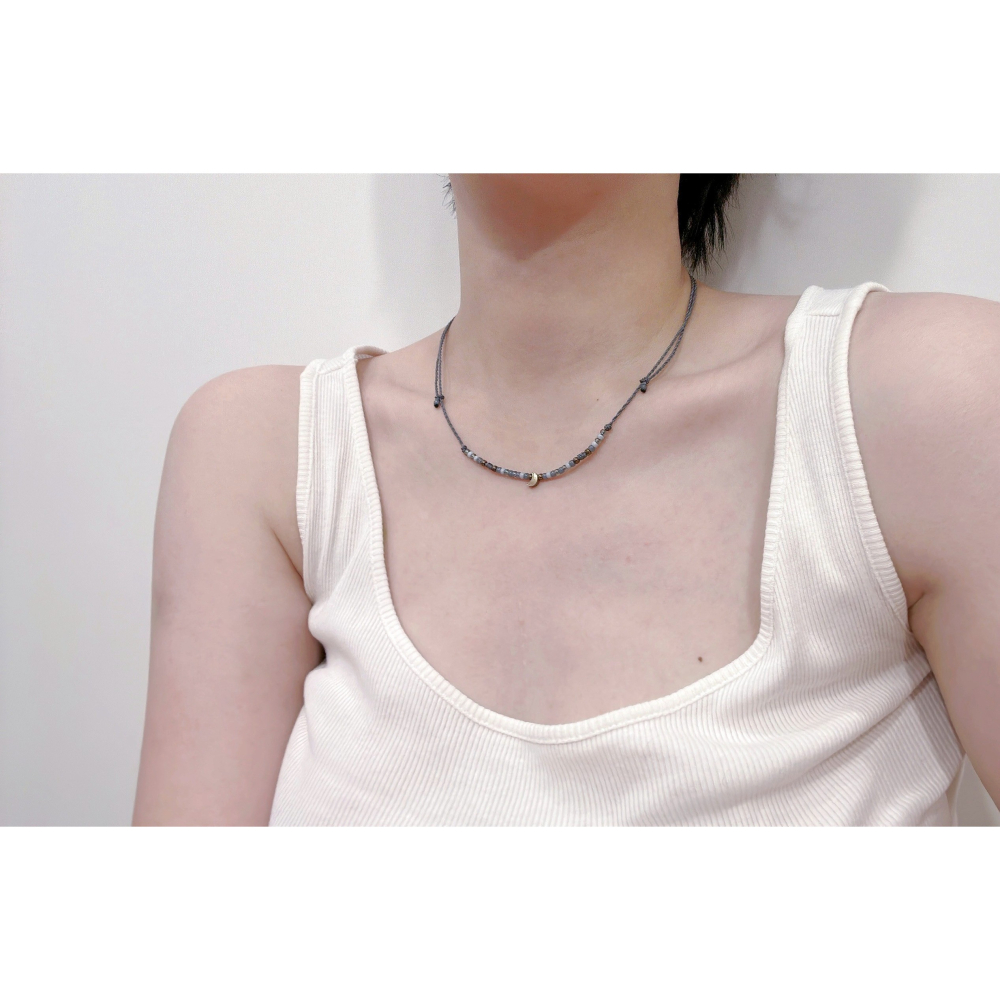 猫又手作｜《月初之願》蠟線串珠 調節式項鍊-細節圖2