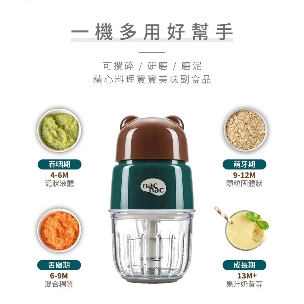 nac nac 副食品磨泥調理機300ml (30秒切碎食材/24000高轉速/高硼矽耐熱玻璃)-細節圖4