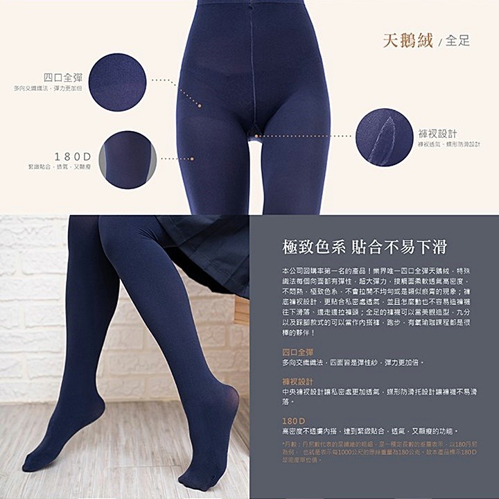 【蛋黃襪舖】潘雅/180D/M-XXXL/全足/彈性/天鵝絨/褲襪/舒適/服貼/厚地/保暖/顯瘦/透氣/耐穿/男女適用-細節圖4