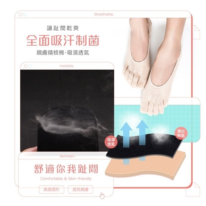 【蛋黃襪舖】GIAT/淺口/無痕/隱形襪/五趾襪/五指襪/棉襪/服貼/吸濕/排汗/除臭/乾爽/透氣/舒適/DA9856-細節圖4