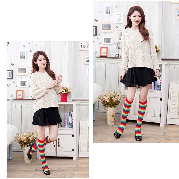 【蛋黃襪舖】Amiss 彩虹/中統襪/棉襪/膝下襪/小腿襪/啦啦隊襪/條紋襪/少女襪/可愛/俏麗/吸睛/2719-10-細節圖3