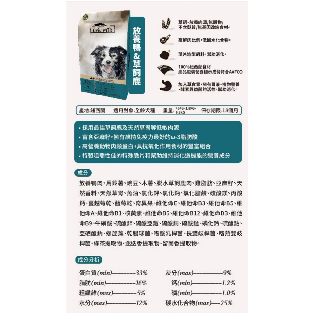 野宴無穀狗飼料15磅 |紐西蘭全齡犬狗乾糧 | 犬乾糧 T.N.A.悠遊寵物【毛球崛起】-細節圖7