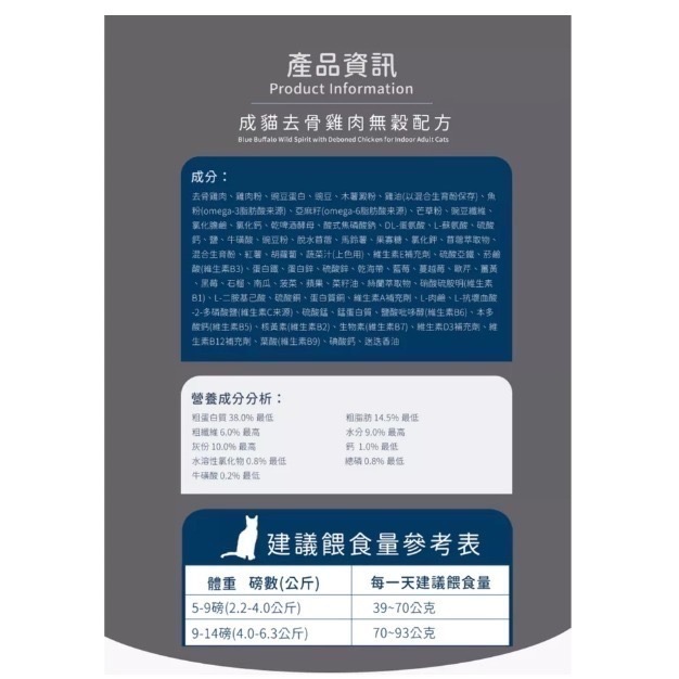 藍摯貓飼料｜成貓／幼貓 貓糧 Blue Buffalo藍摯無穀貓飼料 4磅・11磅【毛球崛起】-規格圖8