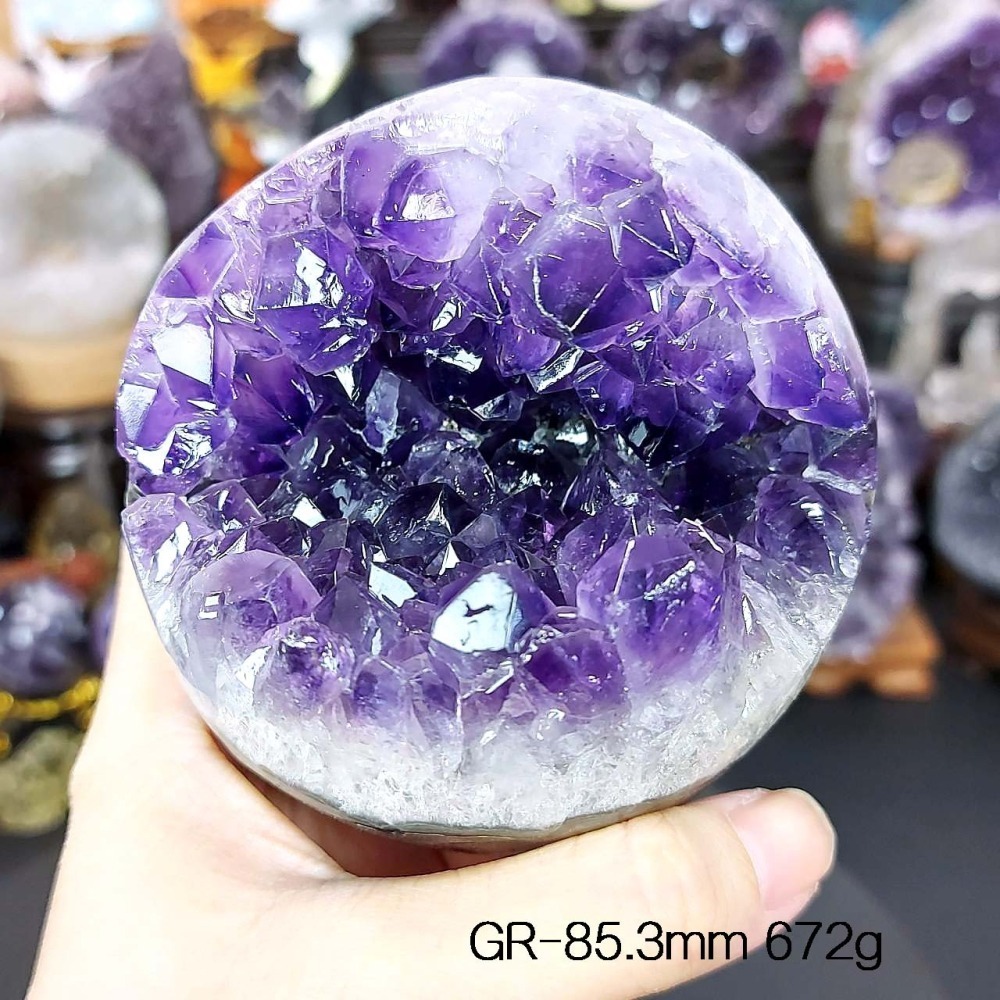 烏拉圭 紫水晶 開口笑39.5-86mm(附展示架)*一圖一物*桌上療癒擺件 招財 招貴人-細節圖4