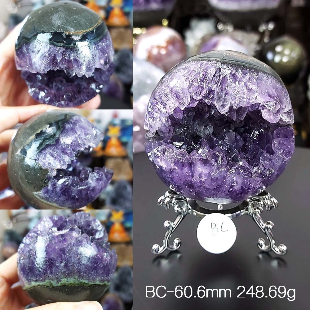 烏拉圭 紫水晶 開口笑39.5-86mm(附展示架)*一圖一物*桌上療癒擺件 招財 招貴人-細節圖5