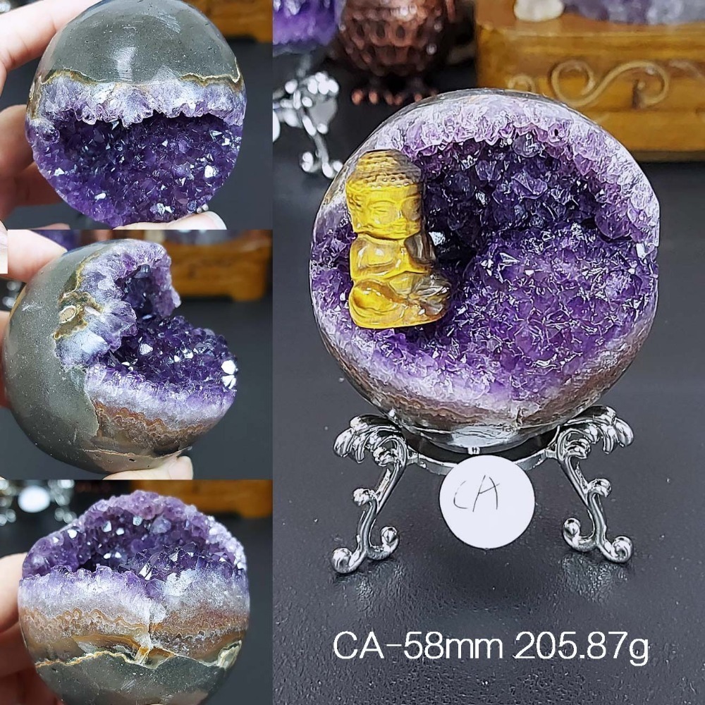 烏拉圭 紫水晶 開口笑39.5-86mm(附展示架)*一圖一物*桌上療癒擺件 招財 招貴人-規格圖9