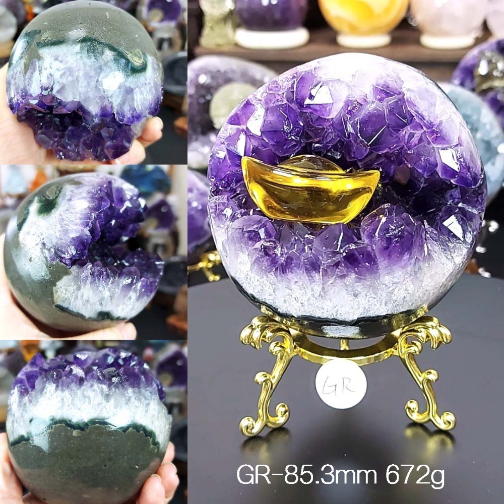 烏拉圭 紫水晶 開口笑39.5-86mm(附展示架)*一圖一物*桌上療癒擺件 招財 招貴人-規格圖9