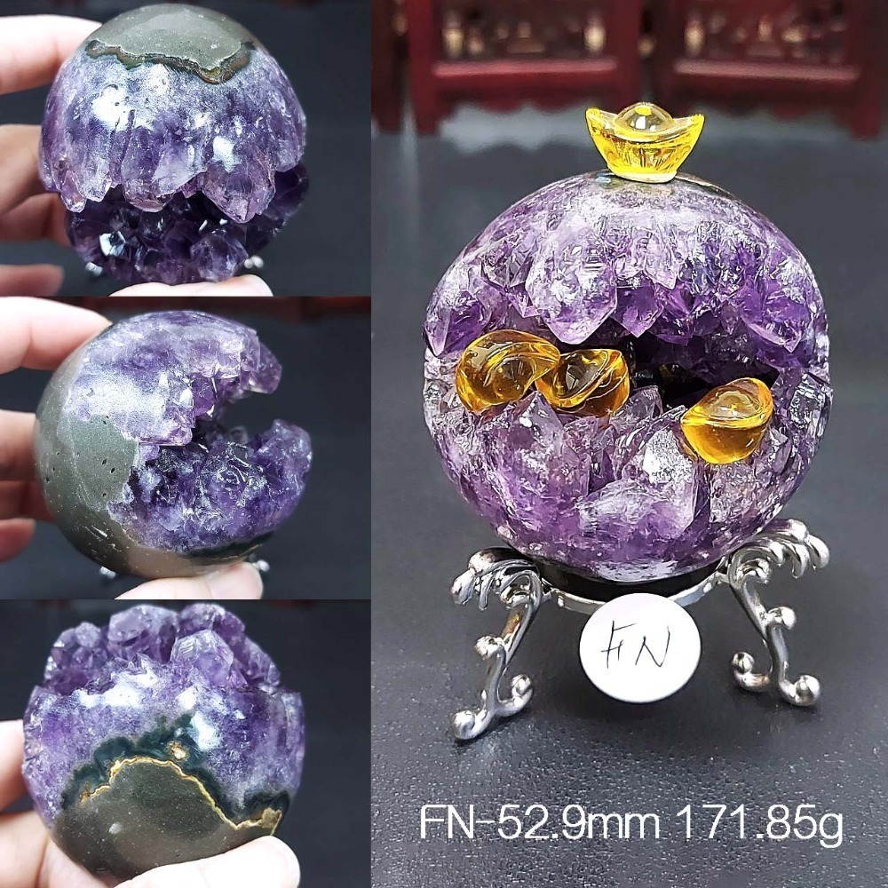 烏拉圭 紫水晶 開口笑39.5-86mm(附展示架)*一圖一物*桌上療癒擺件 招財 招貴人-規格圖9