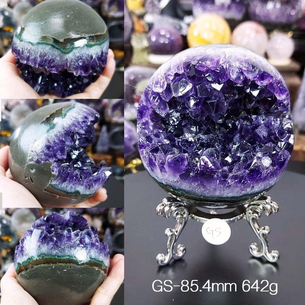 烏拉圭 紫水晶 開口笑39.5-86mm(附展示架)*一圖一物*桌上療癒擺件 招財 招貴人-規格圖9