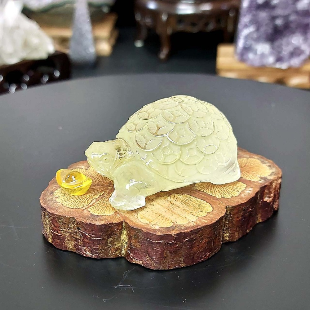 黃水晶 超可愛 金錢龜 雕件 擺件*一圖一物*招財 咬錢 療癒擺件-細節圖2