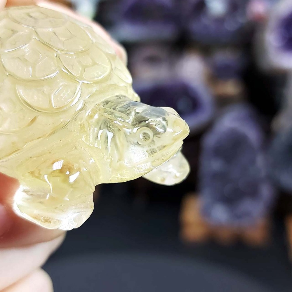 黃水晶 超可愛 金錢龜 雕件 擺件*一圖一物*招財 咬錢 療癒擺件-細節圖3