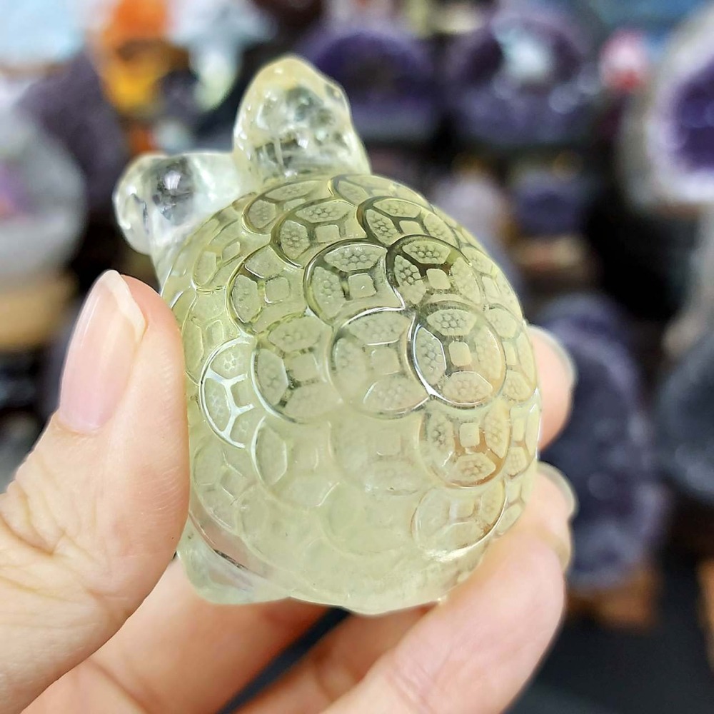 黃水晶 超可愛 金錢龜 雕件 擺件*一圖一物*招財 咬錢 療癒擺件-細節圖4