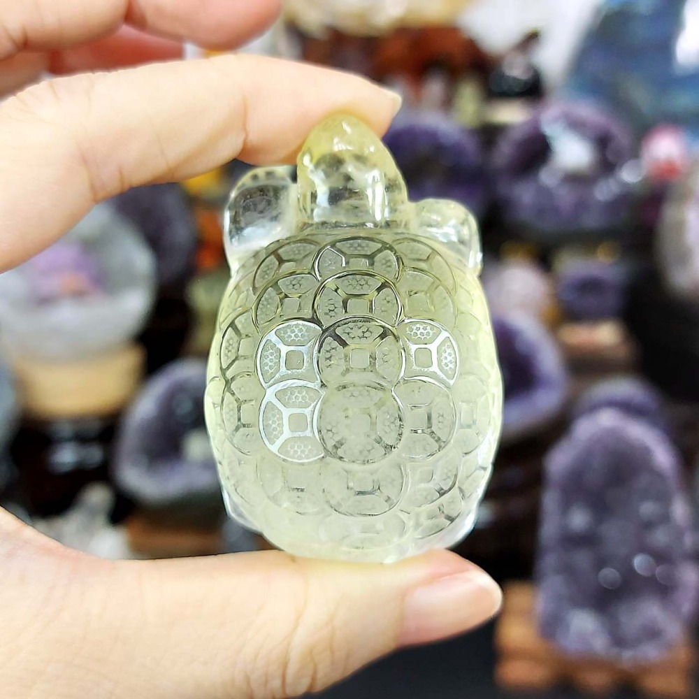 黃水晶 超可愛 金錢龜 雕件 擺件*一圖一物*招財 咬錢 療癒擺件-細節圖5