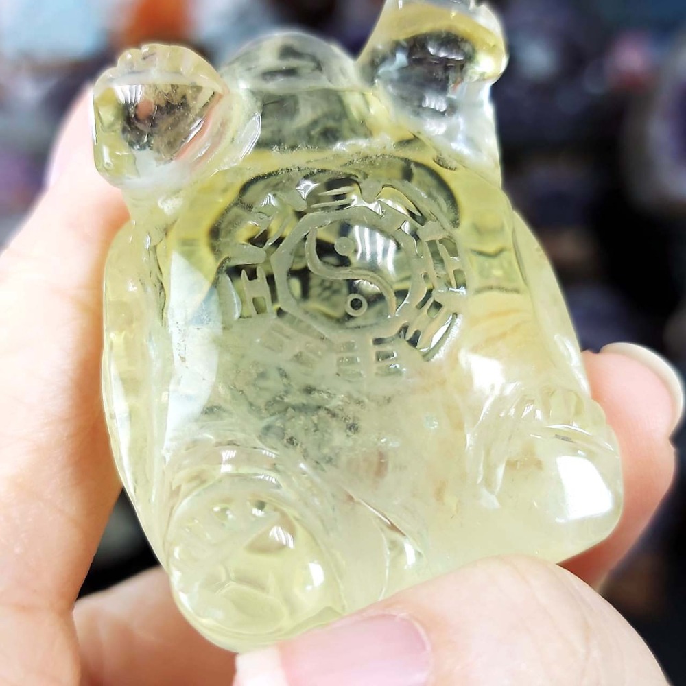 黃水晶 超可愛 金錢龜 雕件 擺件*一圖一物*招財 咬錢 療癒擺件-細節圖6