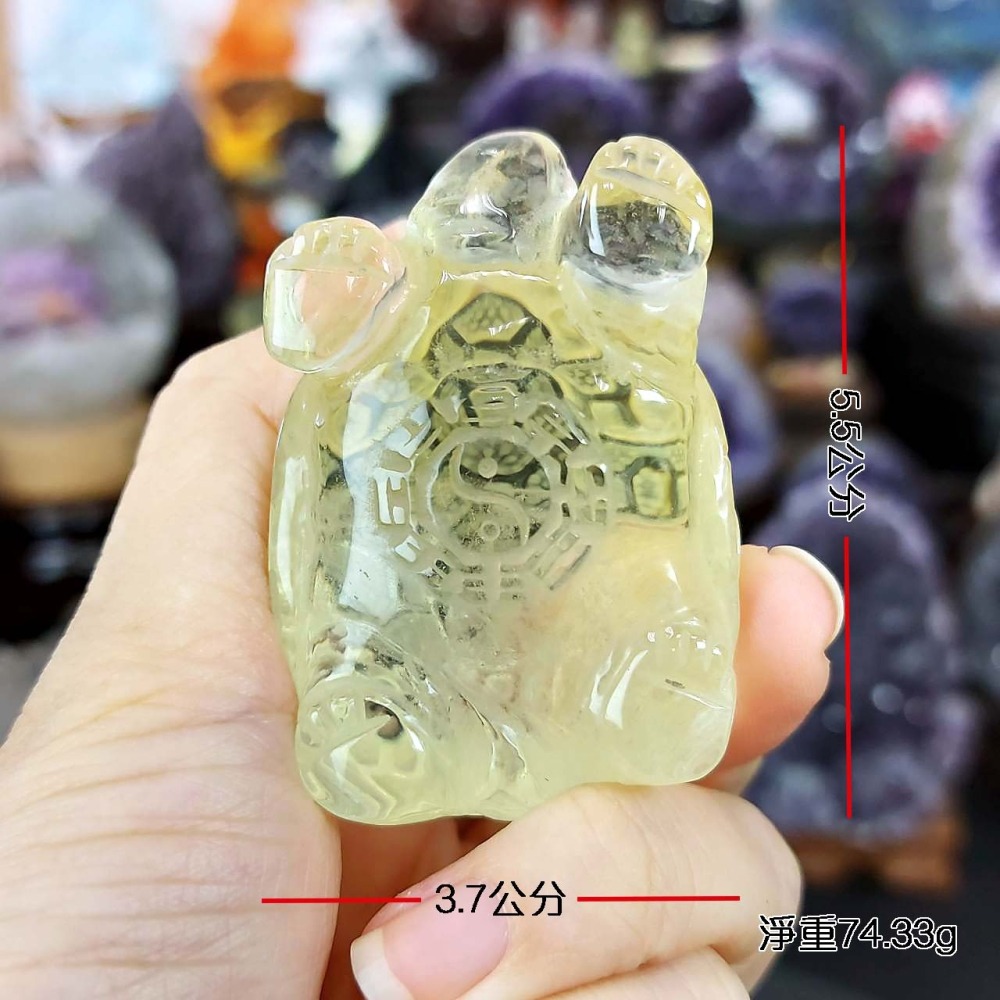 黃水晶 超可愛 金錢龜 雕件 擺件*一圖一物*招財 咬錢 療癒擺件-細節圖7