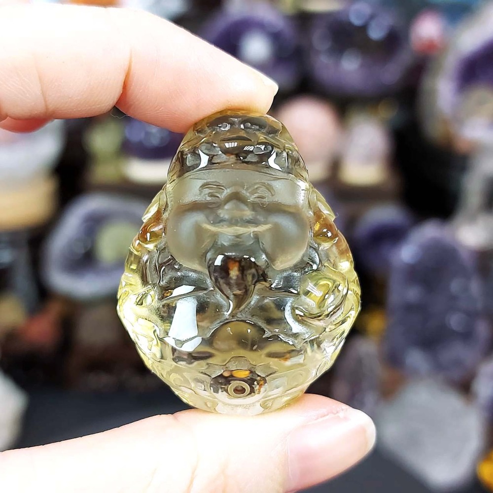 黃水晶 Q版 胖財神 胖老爹 雕件 擺件*一圖一物*招財 聚財 提升財運 桌上療癒擺件-細節圖2