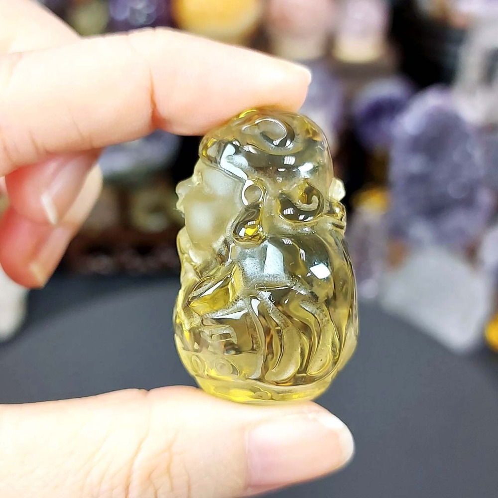 黃水晶 Q版 胖財神 胖老爹 雕件 擺件*一圖一物*招財 聚財 提升財運 桌上療癒擺件-細節圖3