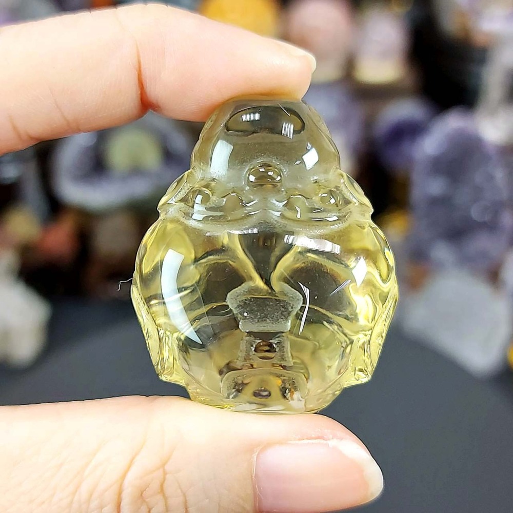 黃水晶 Q版 胖財神 胖老爹 雕件 擺件*一圖一物*招財 聚財 提升財運 桌上療癒擺件-細節圖4