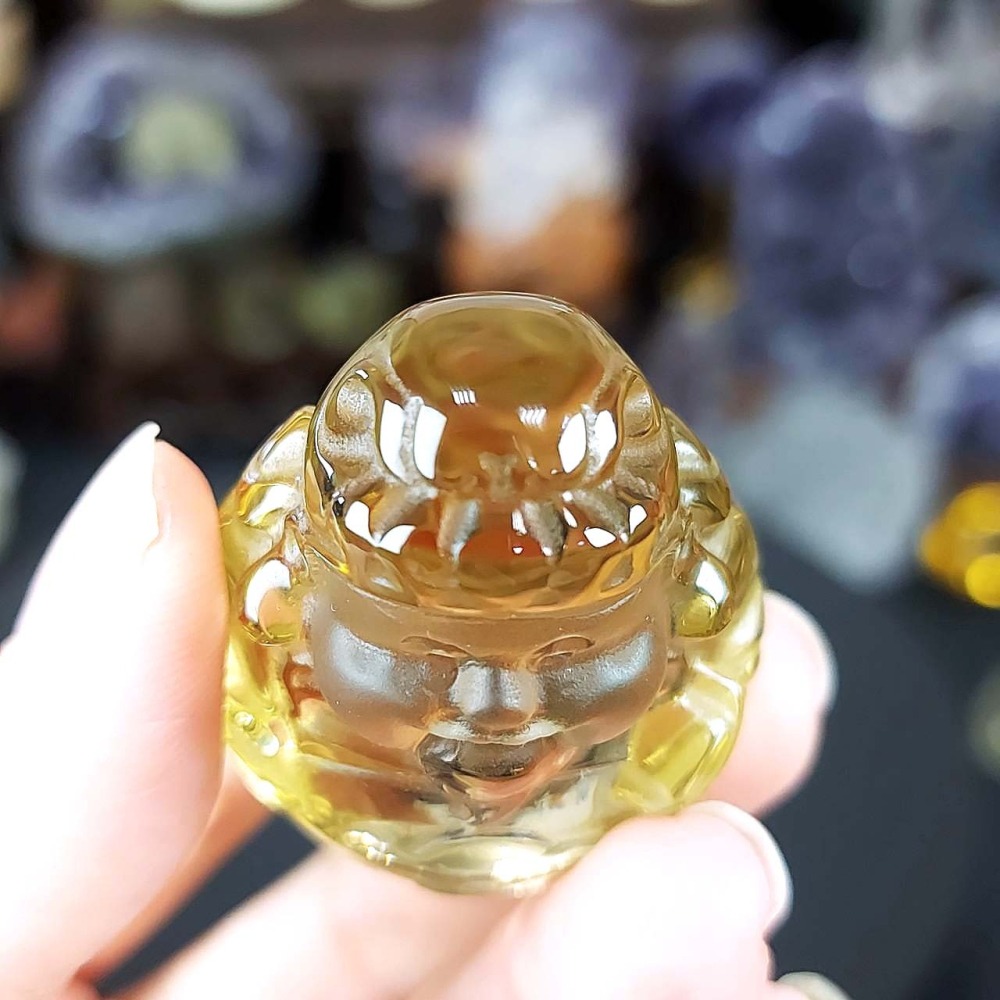 黃水晶 Q版 胖財神 胖老爹 雕件 擺件*一圖一物*招財 聚財 提升財運 桌上療癒擺件-細節圖7