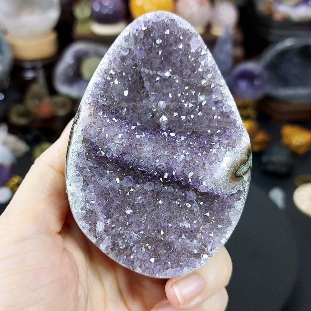 巴西 薰衣草紫晶牙 帶晶花龍(金腰帶) 龍蛋 高9公分(附底座)*一圖一物*招財 聚財 淨化磁場-細節圖2