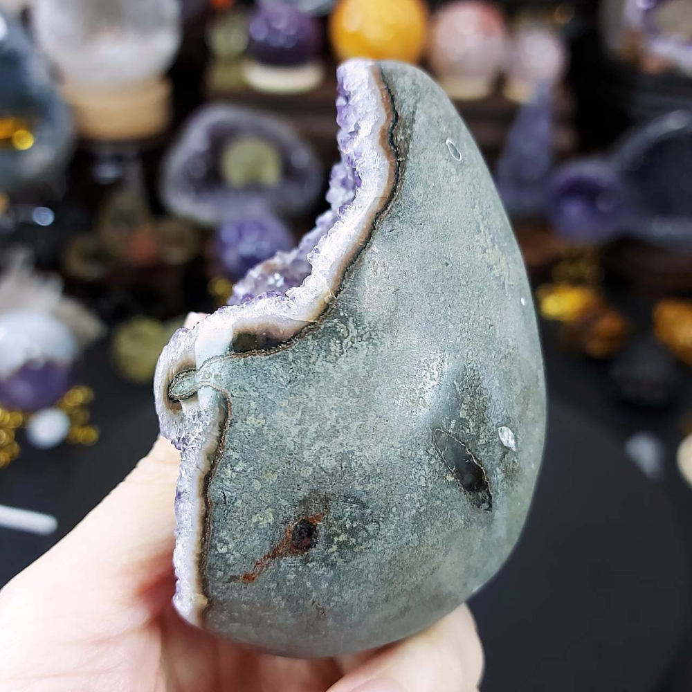 巴西 薰衣草紫晶牙 帶晶花龍(金腰帶) 龍蛋 高9公分(附底座)*一圖一物*招財 聚財 淨化磁場-細節圖6