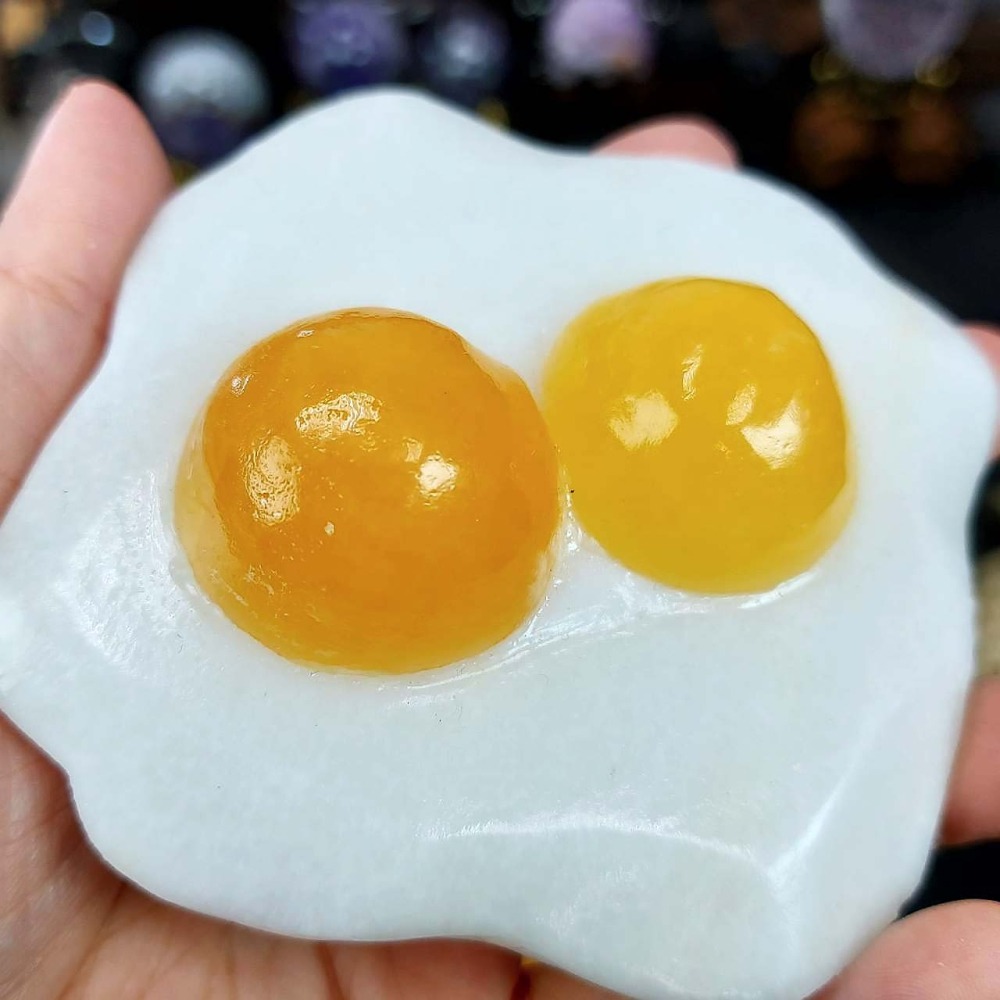 黃分解 白方解 荷包蛋(附架子)*一圖一物*招財 穩定情緒 療癒小物-細節圖5