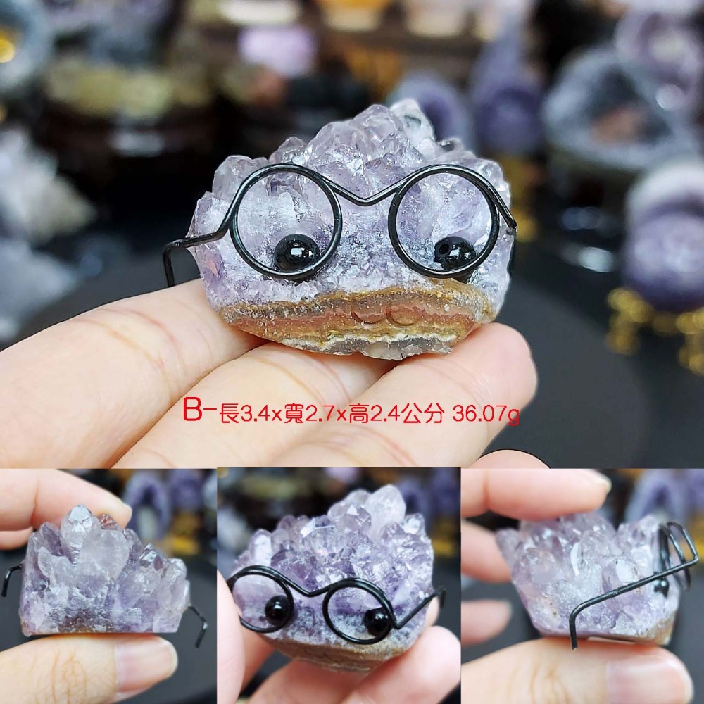 可愛的眼鏡先生 迷你紫晶鎮*一圖一物*療癒小物-規格圖4