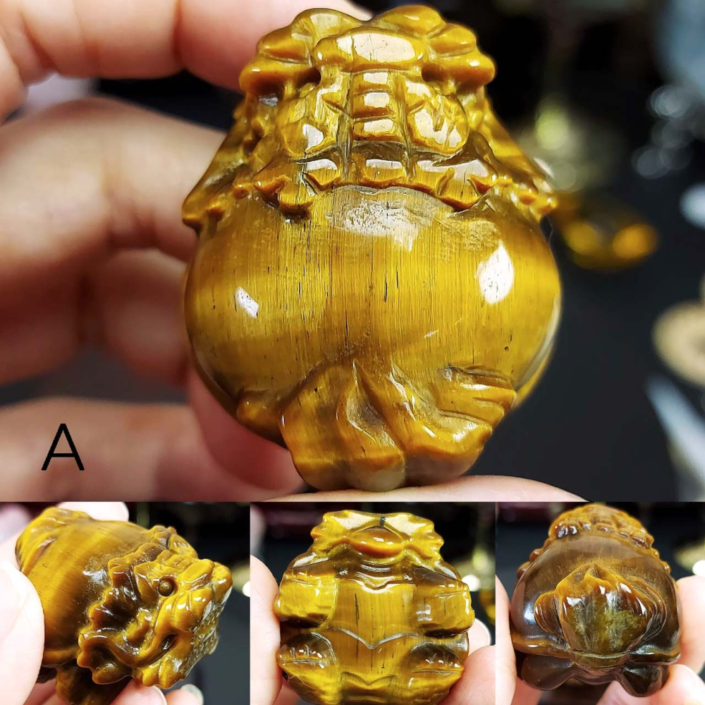 黃虎眼 龍龜 高光澤 高貓眼效應3.9-4.1公分*一圖一物*招財 守財 提升偏財運 療癒小神獸-細節圖3