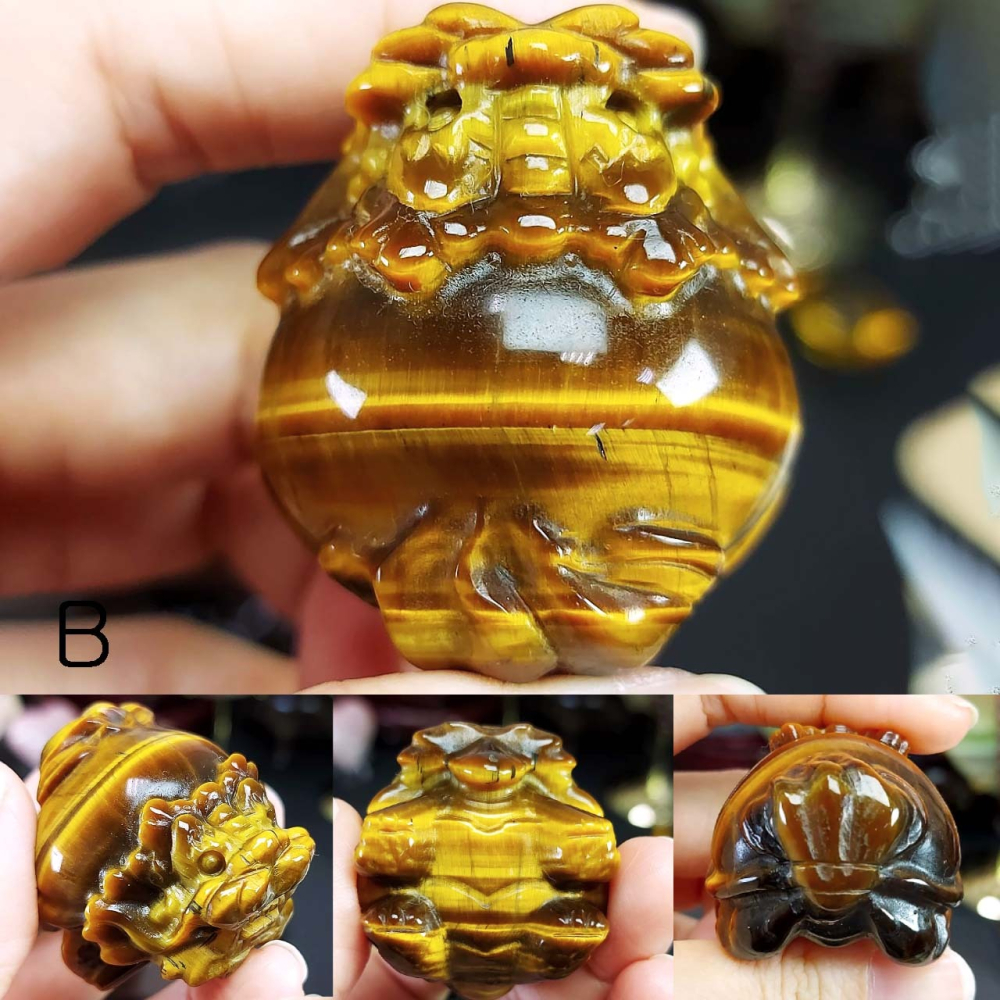 黃虎眼 龍龜 高光澤 高貓眼效應3.9-4.1公分*一圖一物*招財 守財 提升偏財運 療癒小神獸-細節圖4