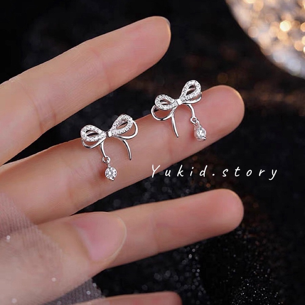 S925銀蝴蝶結鋯石耳釘-細節圖2
