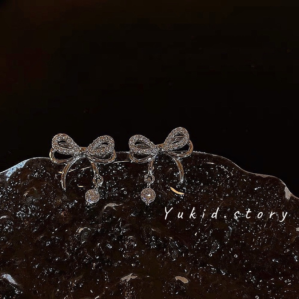 S925銀蝴蝶結鋯石耳釘-細節圖5