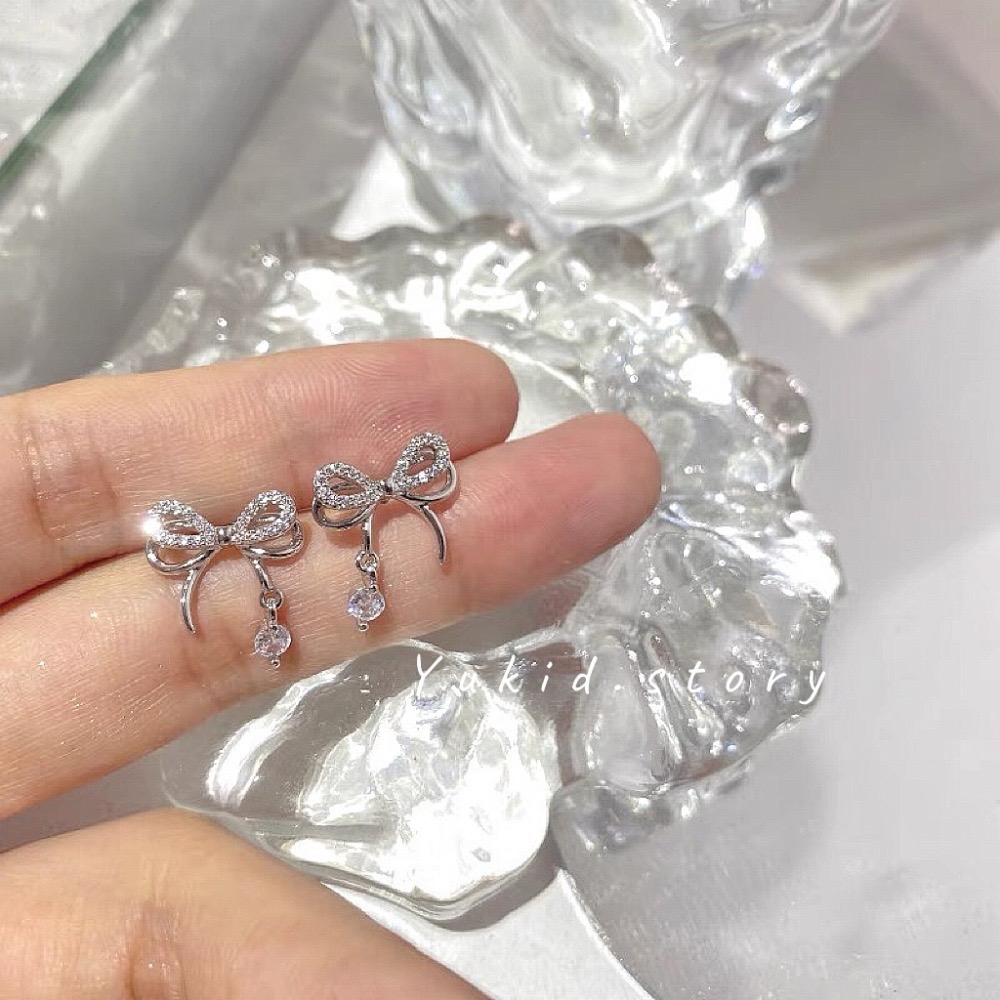S925銀蝴蝶結鋯石耳釘-細節圖6