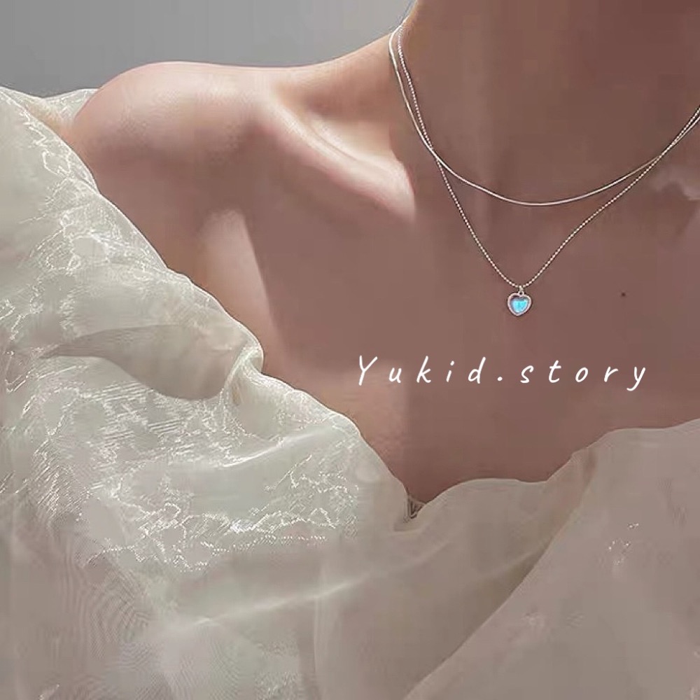 S925銀 月光寶石愛心雙層項鏈-細節圖2