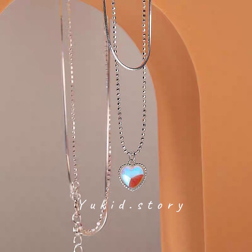 S925銀 月光寶石愛心雙層項鏈-細節圖4