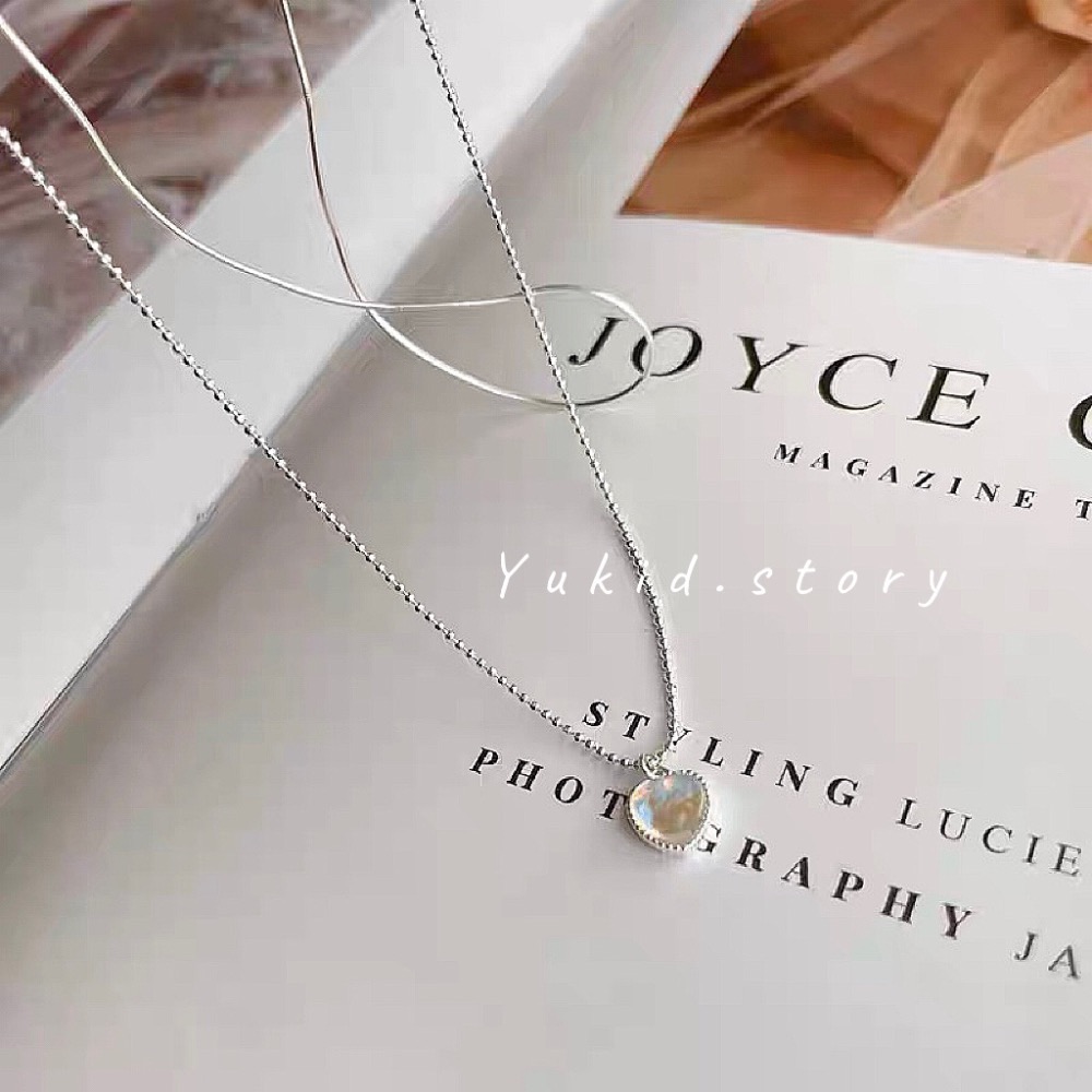 S925銀 月光寶石愛心雙層項鏈-細節圖5